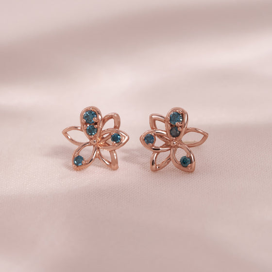 [14K Gold] Alea Flower Blue Diamond Earrings