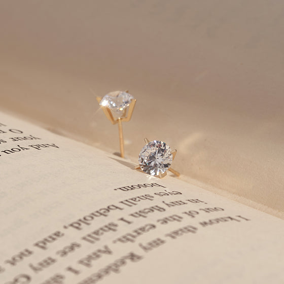 [(G)I-DLE MIYEON][14K Gold] 4-Prong Simple Lucent Stud Earrings
