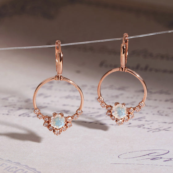 14k Briller Natural Moonstone Hoop Earrings